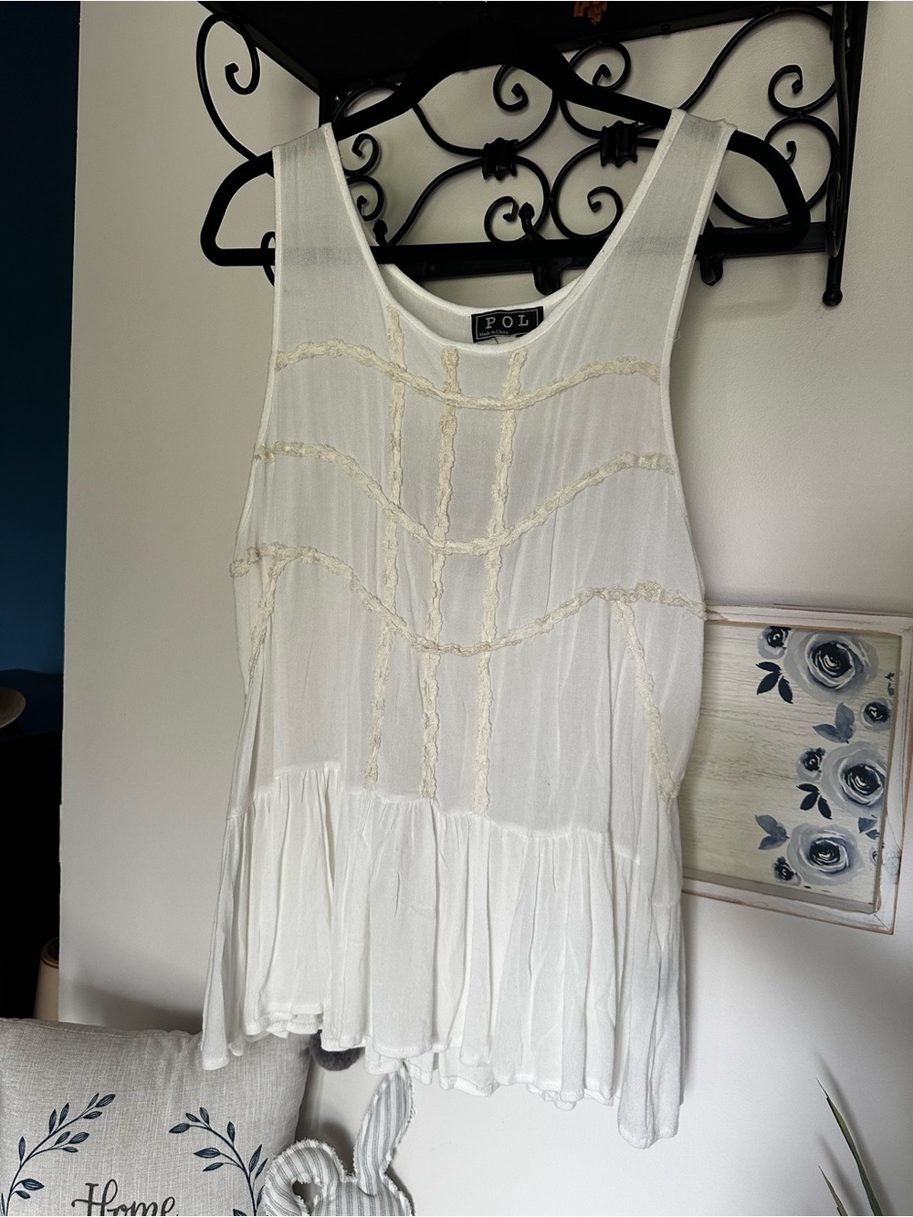 POL White Tank Top with Cream Braided Trim - Picture 5 of 9